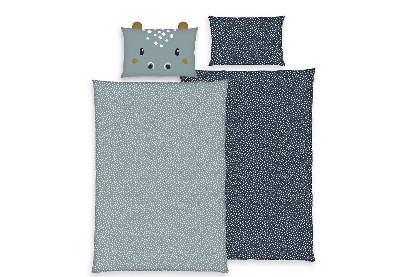 Familando Babybettwäsche Hippo 100x135 40x60 cm aus 100% Baumwolle mit Reißverschluss, Renforcé, 2 teilig, Nilpferd Flusspferd Motiv mit Ohren am Kissen Familando Babybettwäsche Hippo 100x135 40x60 cm aus 100% Baumwolle mit Reißverschluss, Renforcé, 2 teilig, Nilpferd Flusspferd Motiv mit Ohren am Kissen von Familando