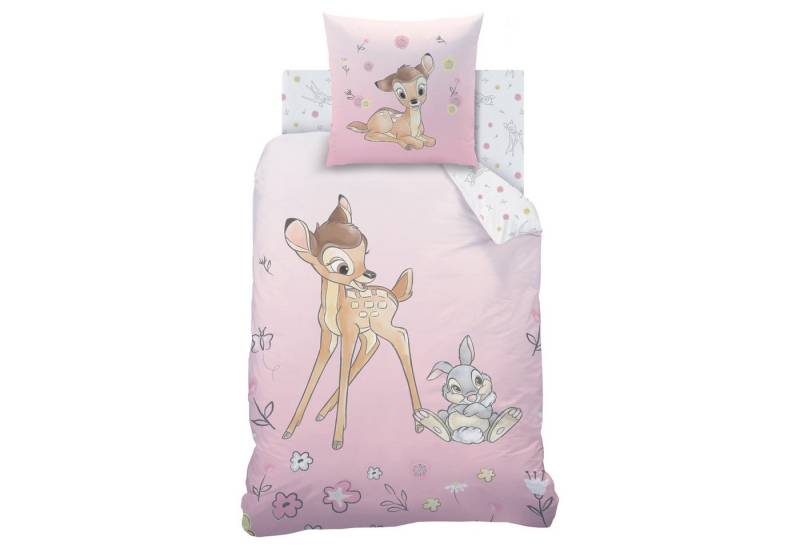 Familando Kinderbettwäsche Disney Bambi rosa 135x200 80x80 cm aus 100% Baumwolle mit Reißverschlu, Renforcé, 2 teilig, mit Wendemotiv und Hase Klopfer von Familando