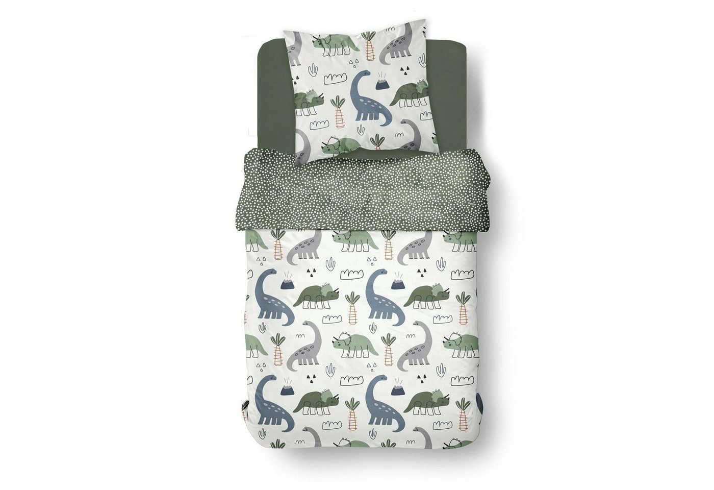 Familando Kinderbettwäsche "Happy Dinos" Dinosaurier Grün 135x200 + 80x80 cm aus 100% Baumwolle, Renforcé, 2 teilig, mit Dreihorn Triceratops und Langhals Brachiosaurus Familando Kinderbettwäsche "Happy Dinos" Dinosaurier Grün 135x200 + 80x80 cm aus 100% Baumwolle, Renforcé, 2 teilig, mit Dreihorn Triceratops und Langhals Brachiosaurus von Familando