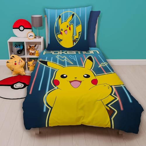 Pokemon Bettwäsche-Set 135x200 80x80 cm · Pokémon Pikachu Kinderbettwäsche aus 100% Baumwolle Linon · Blaue Bettwäsche mit Reißverschluss von Familando