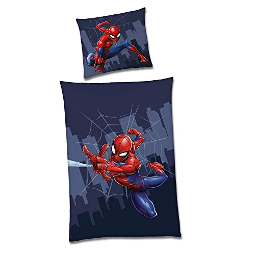 Spiderman Wende Bettwäsche Set · 135x200 80x80 cm aus 100% Baumwolle · Kinderbettwäsche für Mädchen und Jungen von Familando