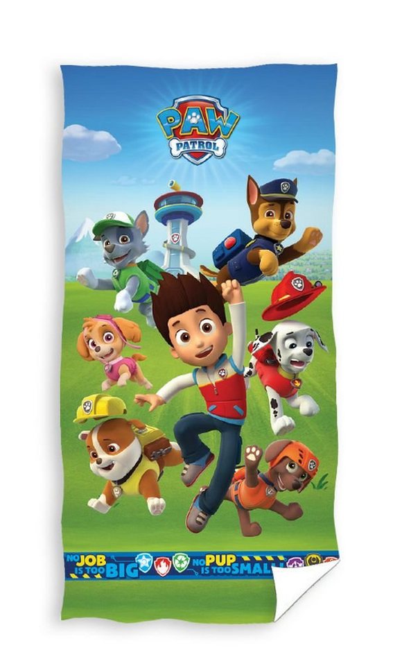 Familando Strandtücher Paw Patrol Handtuch für Kinder 75 x 150 cm aus 100% Baumwolle, Frottee, mit allen wichtigen Charakteren und Emblem von Familando