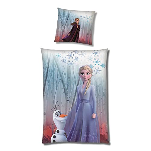 Familando Warme Frozen Die Eiskönigin Bettwäsche für Mädchen · Fleece Mädchenbettwäsche 135x200 80x80 cm · extra weiche Kuschel-Bettwäsche · Winterbettwäsche mit Anna und ELSA Motiv von Familando