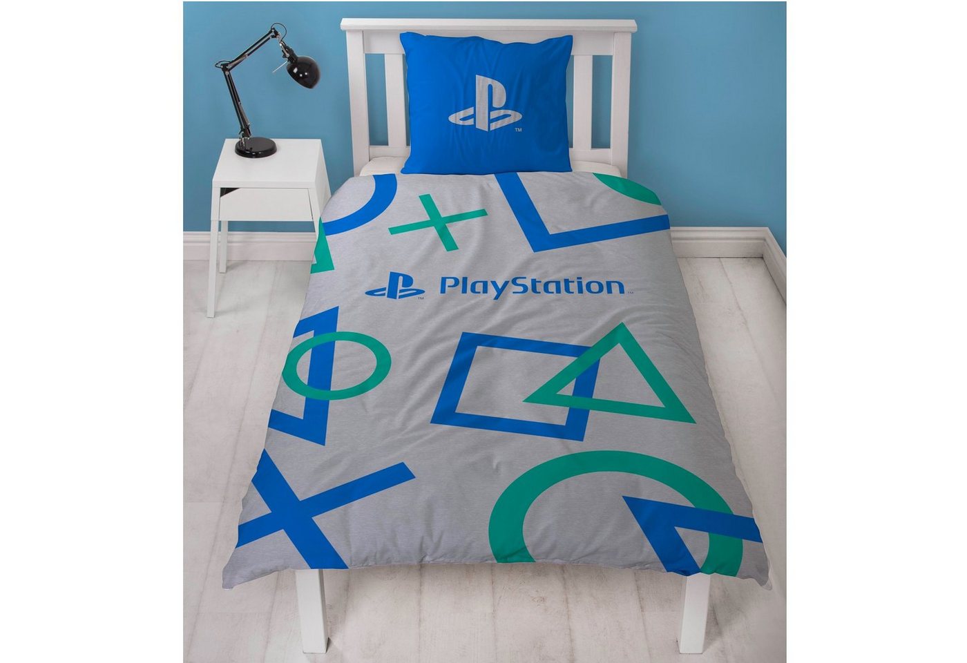 Kinderbettwäsche Sony Playstation Colour / Retro" 135x200 + 80x80cm aus 100% Baumwolle, Familando, Renforcé, 2 teilig, mit Wendemotiv und Playstation Logo" von Familando