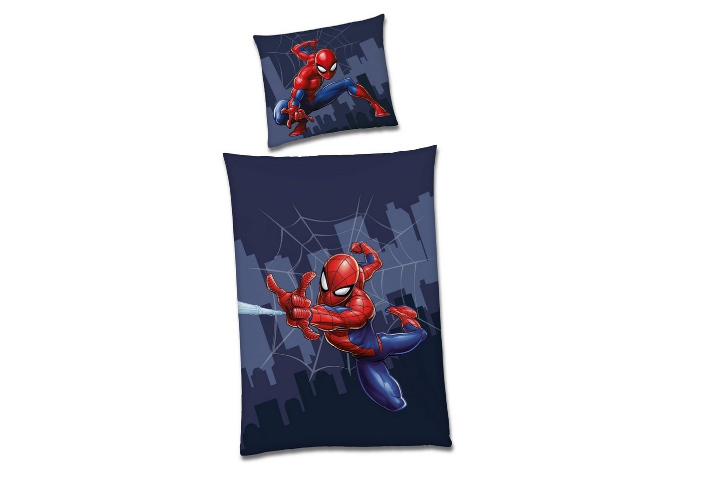 Kinderbettwäsche Spiderman Comic Blau" 135x200 + 80x80cm aus 100% Baumwolle, Familando, Renforcé, 2 teilig, mit Wendemotiv auf Decke und Kopfkissen" von Familando