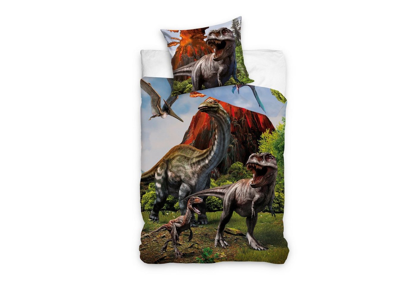 Familando Kinderbettwäsche "Urzeit" mit Vulkan & Dinos 135x200 + 80x80 cm aus 100% Baumwolle, Renforcé, 2 teilig, mit Wendemotiv inkl. T-REX, Velociraptor u.a. Familando Kinderbettwäsche "Urzeit" mit Vulkan & Dinos 135x200 + 80x80 cm aus 100% Baumwolle, Renforcé, 2 teilig, mit Wendemotiv inkl. T-REX, Velociraptor u.a. von Familando