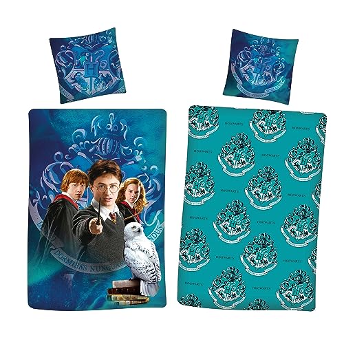 Kuschelige Harry Potter Winter-Bettwäsche mit Ron Hermine und Hedwig · deutsche Größe 135x200 80x80 cm · Flanell Biber-Bettwäsche aus 100% Baumwolle von Familando