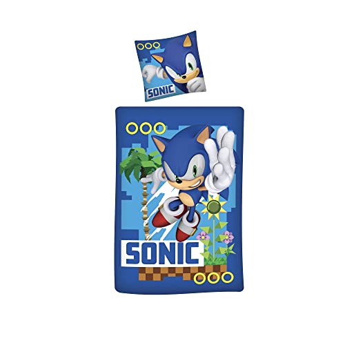 Familando Super Sonic Bettwäsche Set für Jungen · Gamingbettwäsche 135x200 80x80 cm · Kinderbettwäsche aus 100% Baumwolle von Familando