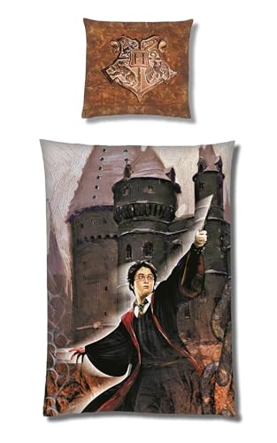 Harry Potter Fleece Bettwäsche 135x200 80x80 cm · Kinderbettwäsche extra weiche Kuschel-Bettwäsche · Winterbettwäsche mit Motiv Harry Potter Hogwarts Wappen von Familando