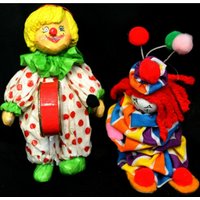 2 Vtg 1970S Clown Ornamente Set Bunte Pappmaché Gemusterte Dekoration von FamiliaCondori
