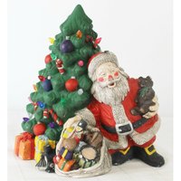 Vtg Handbemalte Keramik Baum Weihnachtsmann Spielzeug Sack Birnen 10 "Hoch von FamiliaCondori