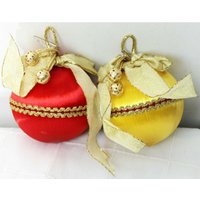 Vtg Satin Seidenfaden Kugel Ornamente Rot Gelb Verziert Weihnachten von FamiliaCondori