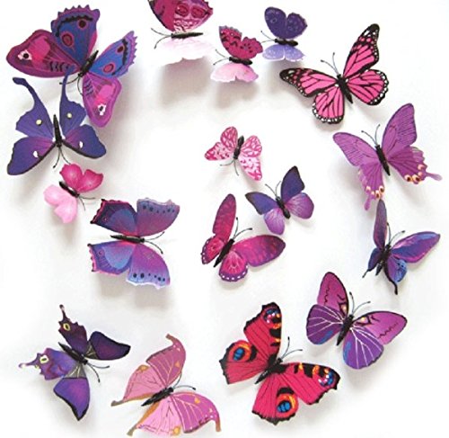 3D Deko Schmetterling Magnete 12 Stück Deko viele Farben | Dekomagnet | Kühlschrankmagnet | Wanddeko | Aufkleber | Geschenk | Frauen | Mädchen | Kinder | (Violett) von Familienkalender