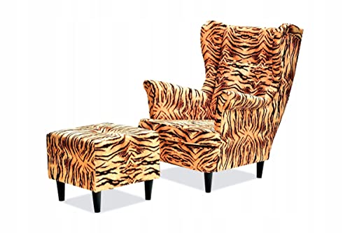 Mehrfarbiger Uszak-Sessel | Traditionelles klassisches Design | Moderner Druck | Bequemer Sessel mit Fußstütze | Für jedes Interieur geeignet | Hochwertige Oberflächen | Universeller Stil von Family Meble