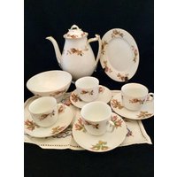 Antique Tressemans Vogt Limoges D & C Tee Und Serving Set Pink Grüne Wildblume, 11 Stück von FamilyTreasuresFinds