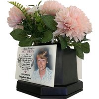 Blumentopf Grabmarkierer - Schwarze Gedenkblumenvase Erinnerung Personalisierte Fotoplakette Muttertagsmotiv von Familymemorials