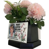 Blumentopf Grabmarkierer - Schwarze Gedenkblumenvase Gewichtige Basis Personalisierte Fotoplakette Foto Tribute. Jedes Design Kann Gedruckt Werden von Familymemorials