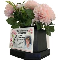 Friedhofsgrab Blumentopf Vase Und Personalisierte Gedenktafel, Happy Heavenly Birthday Design, Foto Tribute von Familymemorials