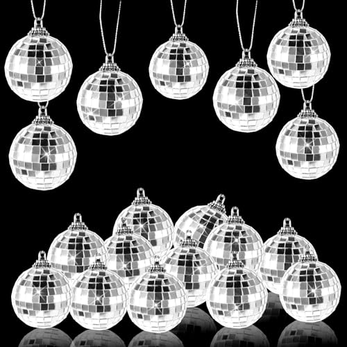 Disco Spiegel Ball, 24 Pack Silber Spiegelkugel zum Aufhängen, Discokugeln für Weihnachtsbaum Hochzeit Home Party Geburtstagsfeier Dekoration Lichteffekt Durchmesser 4 cm von Famini