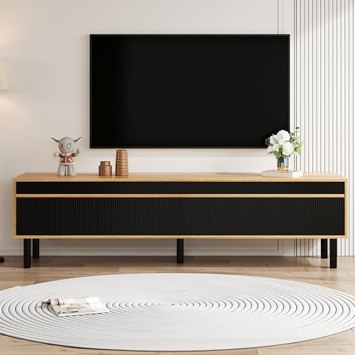FammyLoft 170cm TV Lowboard mit 3 Türen, Stilvolle TV Schrank, Fernsehschrank für Fernseher 65 Zoll, Fernseher Schrank für Wohnzimmer, Schwarz und Naturholz FammyLoft 170cm TV Lowboard mit 3 Türen, Stilvolle TV Schrank, Fernsehschrank für Fernseher 65 Zoll, Fernseher Schrank für Wohnzimmer, Schwarz und Naturholz von FammyLoft