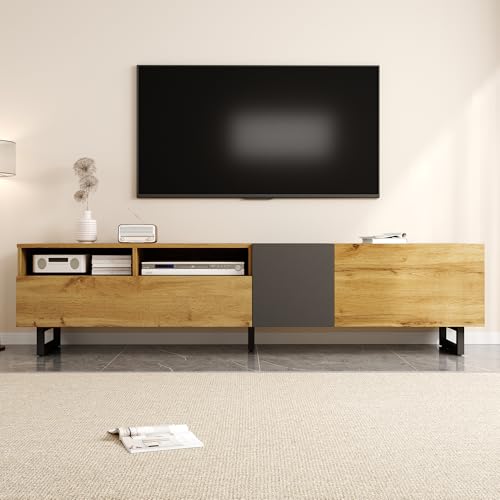 FammyLoft 170cm TV Lowboard mit 3 Türen und 2 Fächer, TV Schrank mit U-förmige Metallbeine, Fernsehschrank für Fernseher 65 Zoll, Fernseher Schrank für Wohnzimmer, Holzfarbe und Dunkelgrau FammyLoft 170cm TV Lowboard mit 3 Türen und 2 Fächer, TV Schrank mit U-förmige Metallbeine, Fernsehschrank für Fernseher 65 Zoll, Fernseher Schrank für Wohnzimmer, Holzfarbe und Dunkelgrau von FammyLoft