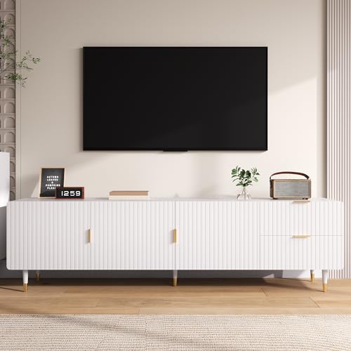 FammyLoft 170cm TV Schrank mit 3 Türen und 2 Schubladen, TV Lowboard mit Goldenen Griffen und Beinen, Fernseher Schrank mit Verstellbaren Füßen für Wohnzimmer, TV-Board, TV-Ständer, Weiß FammyLoft 170cm TV Schrank mit 3 Türen und 2 Schubladen, TV Lowboard mit Goldenen Griffen und Beinen, Fernseher Schrank mit Verstellbaren Füßen für Wohnzimmer, TV-Board, TV-Ständer, Weiß von FammyLoft