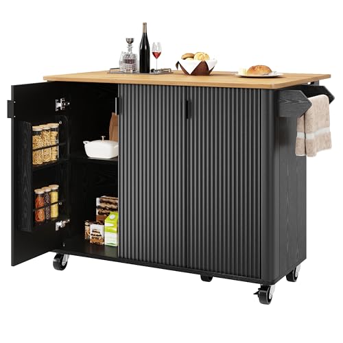 FammyLoft Küchenwagen mit Rollen, Ausziehbarer Kücheninsel mit Arbeitsplatte, Handtuchhalter, Gewürzregal, Trennwände Verstellbar, Küchenrollwagen mit Holzmaserung für Küche, Esszimmer, Schwarz FammyLoft Küchenwagen mit Rollen, Ausziehbarer Kücheninsel mit Arbeitsplatte, Handtuchhalter, Gewürzregal, Trennwände Verstellbar, Küchenrollwagen mit Holzmaserung für Küche, Esszimmer, Schwarz von FammyLoft