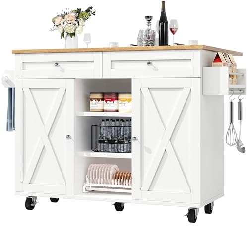 FammyLoft Küchenwagen mit Rollen, Multifunktionaler Kücheninsel mit Arbeitsplatte, Speicherraum, 2 Schubladen, Küchenrollwagen mit Snackregalen für Küche, Esszimmer, Weiß FammyLoft Küchenwagen mit Rollen, Multifunktionaler Kücheninsel mit Arbeitsplatte, Speicherraum, 2 Schubladen, Küchenrollwagen mit Snackregalen für Küche, Esszimmer, Weiß von FammyLoft