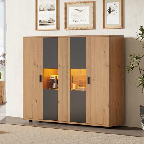FammyLoft Sideboard Wohnzimmer mit 4 Türen und Trennwand-Design, Buffetschrank mit Verstellbaren Trennwänden, Modern Wohnzimmerschrank für Esszimmer & Flur, Holzfarbe und Schwarz FammyLoft Sideboard Wohnzimmer mit 4 Türen und Trennwand-Design, Buffetschrank mit Verstellbaren Trennwänden, Modern Wohnzimmerschrank für Esszimmer & Flur, Holzfarbe und Schwarz von FammyLoft