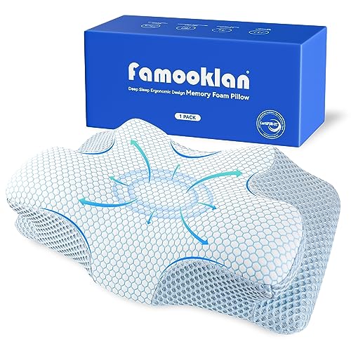 Famooklan Orthopädisches Kissen Ergonomisches für alle Schlaftypen, Seitenschläferkissen Nackenstützkissen Ergonomisches Schlafkissen für Nacken-und Schulterschmerzen Blau von Famooklan