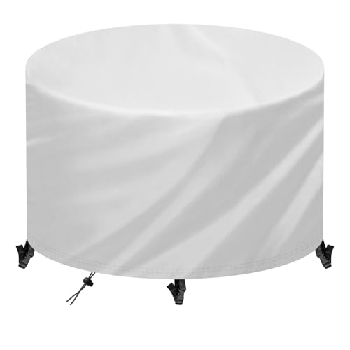 Famoum Abdeckung Gartenmöbel Rund Winterfest,420D Oxford Abdeckplane Wasserdicht Gartenmöbel,UV-Beständig und Winddicht, Schutzhülle für Loungemöbel Möbelsets Sitzgruppe,Ø140x75cm,Silber von Famoum