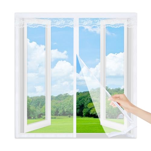 Fliegengitter Fenster Magnet,215x220cm Insektenschutz Fenster,Selbstklebendes Moskitonetz Fenster, Einfach zu Installierendes Magnet Fliegengitter, für Alle Fensterarten,Weiß von Famoum