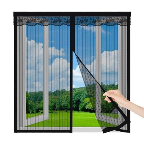 Magnet Fliegengitter Fenster 95x70cm,Moskitonetz Fenster mit Kraftvollem Magnet,Klebemontage ohne Bohren, Insektenschutz Fenster für Wohnzimmer und Schlafzimmer,Schwarz von Famoum