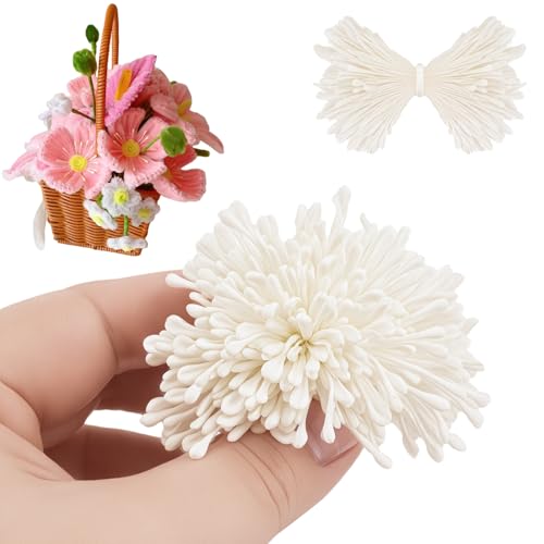 350 Stück 3 mm weiße matte Doppelköpfe Blumen-Staubblätter für Blumenherstellung, Scrapbook-Dekoration, handgefertigte künstliche Blumenstempel, mattähnliche Blumenstempel für selbstgemachte von Fampery