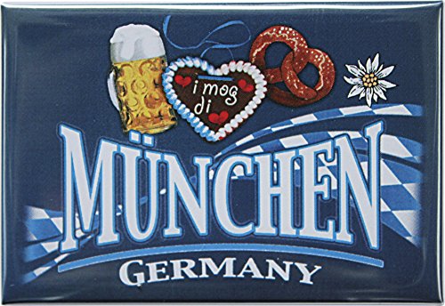 Kühlschrankmagnet - MÜNCHEN Germany BREZEL BIERGLAS Herz - Gr. ca. 8cm x 5,5cm - 38752 - Küchenmagnet von Fan-O-Menal