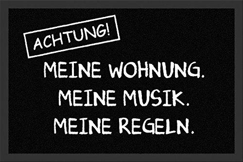 Türvorleger Fußmatte mit Motiv - Achtung! Meine Wohnung. Meine Musik. Meine Regeln. - Gr. ca. 60cm x 40cm - 25048 - Schmutzmatte Fußabtreter von Rockbites