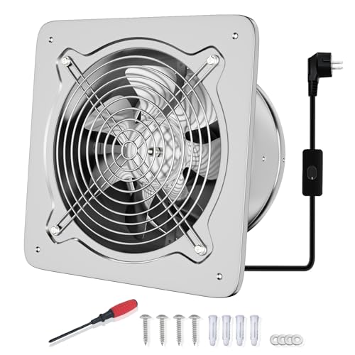 FanGoFast 200mm Abluftventilator 980m³/h Badlüfter Leiser mit Rücklaufklappe Leistungsstarke Wandventilator mit EU-Stecker für Küche Badezimmer Garage Untergeschoss Silber von FanGoFast