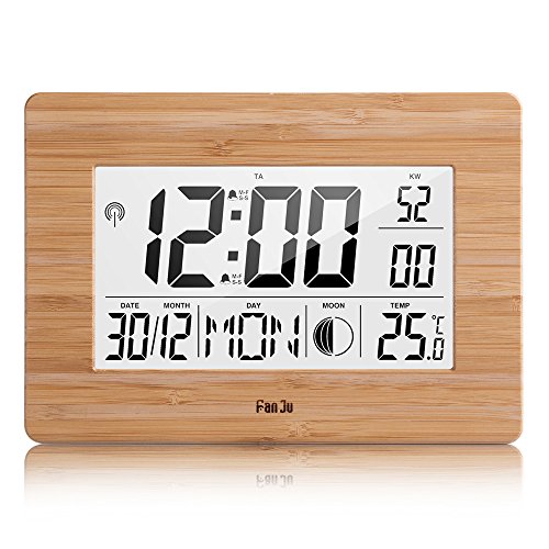 FanJu FJ3530 Digital Wecker Funk Batteriebetriebener Groß Tischuhr mit Extra Großem Display,Innentemperatur,Mondphase,Schlummerfunktion,Calendar Wecker für Zu Hause. von FanJu