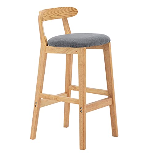 Hocker, hohe Barhocker aus massivem Holz mit gebogener Rückenlehne, waschbare Leinenauflage, Barhocker für Café, Heimtheke, einfacher Esszimmerstuhl, leicht zu reinigen, Sitzhöhe 72 cm (Farbe: Blau) von FanXus