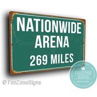 Nationwide Arena Distance Schild, Miles Schilder, Personalisiertes National Arena Heimat Der Columbus Blue Jackets, Jackets von FanZoneSigns