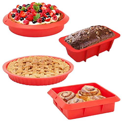Mlying Silikon Backform Set, Kastenform, Obstbodenform, Rundform, Quadratische, 4 Stück Backformen Silikon Kuchenform Hitzebeständig Backform für Kuchen, Brot, Quiche Mlying Silikon Backform Set, Kastenform, Obstbodenform, Rundform, Quadratische, 4 Stück Backformen Silikon Kuchenform Hitzebeständig Backform für Kuchen, Brot, Quiche von Mlying