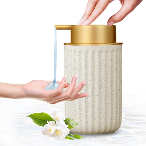 Fanchu Seifenspender Beige, Keramik Seifenspender, Spülmittelspender küche 350ml, Nachfüllbare Keramik Seifenspender, Shampoo Seifespender, Seifenspender für Küche,Toilette und Bad von Fanchu