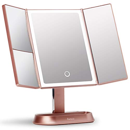 Fancii Kosmetikspiegel mit natürlichem LED Licht - Beleuchteter Schminkspiegel mit 5 Fach und 7 Fach Vergrößerungsspiegel - dimmbare Lichter, Touch Beleuchtung, Tischspiegel - Sora (Rosa) von Fancii