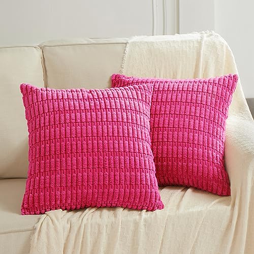 Fancy Homi 2 Packungen Hot Pink dekorative Kissenbezüge 50x50 cm für Wohnzimmer, Couch, Bett, Sofa, weicher gestreifter Cord, quadratischer Kissenbezug, Heimdekoration, 50x50 cm von Fancy Homi