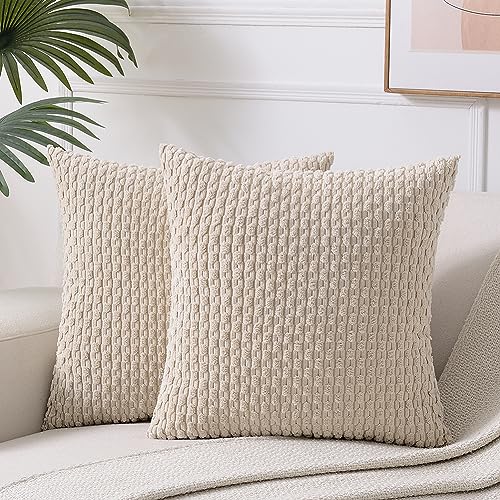 Fancy Homi 2 Packungen hellbraune dekorative Kissenbezüge 60 x 60 cm für Couch, Bett, Sofa, moderne Bauernhaus, Boho-Heimdekoration, weicher süßer Plüsch-Cord-Kissenbezug 60 x 60 cm von Fancy Homi