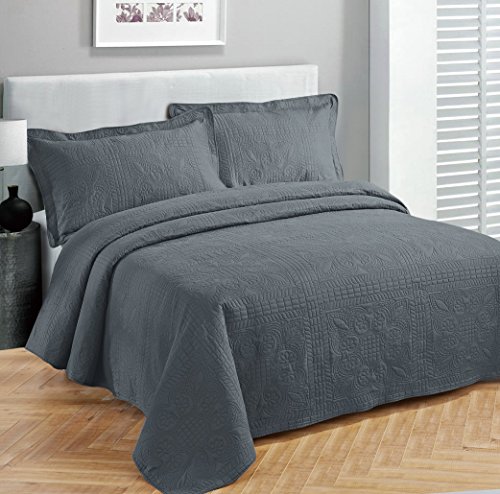 Fancy Collection 3pc Luxury Bedspread Coverlet Embossed Bed Cover Solid Charcoal/Dark Grey New Over Size 118x106 King/California King by Fancy Linen von Fancy Linen
