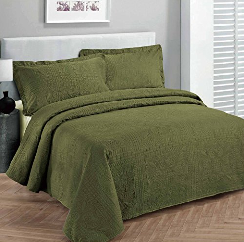 Fancy Collection Luxuriöse Tagesdecke, geprägt, einfarbig, Übergröße, King-Size-Bett, 299,7 x 269,2 cm, Olivgrün von Fancy Linen