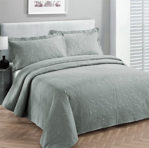 Fancy Collection Luxuriöse Tagesdecke mit Prägung, einfarbig, Grau, 299,7 x 269,2 cm, King-Size-Bett von Fancy Linen