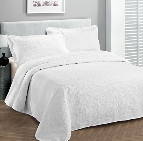 Fancy Collection Luxuriöse Tagesdecke mit Prägung, einfarbig, Weiß, 299,7 x 269,2 cm, King-Size-Bett von Fancy Linen