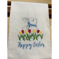 Ostergeschirr-Tuchfrohe Osternbesticktfloursackküchentuchostern Geschenk von FancyStitches4U